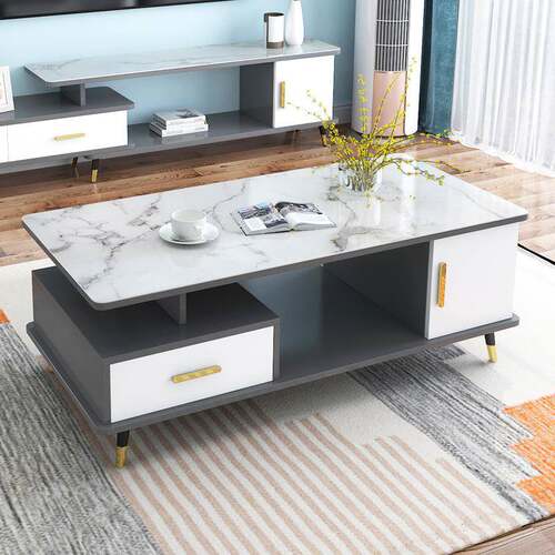 北欧圆角茶几简约现代钢化玻璃客厅家用桌子小户型轻奢电视柜组合