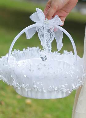 结婚婚庆花篮蝴蝶结装饰礼仪花童手提篮公主伴娘手工藤编舞蹈蓝子