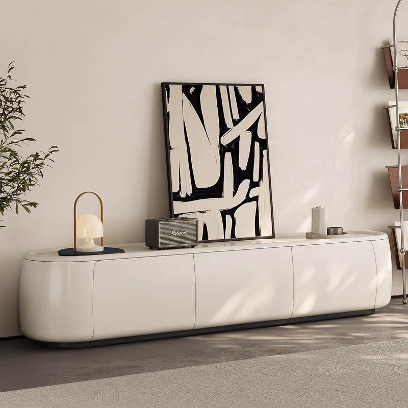 奶油风纳白实木电视柜客厅家用现代简约2026新款设计师落地电视柜