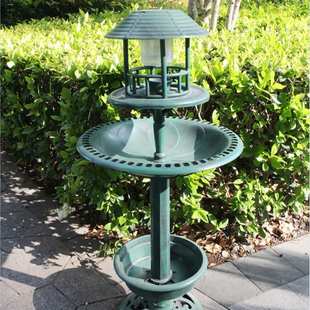 户外花园批发仿古太阳能鸟浴盆带LED灯塑料喂鸟器Bird Hotel