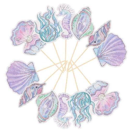 12 Pcs Mermaid Cake Insert Cupcake Toppers For Girls Fruit