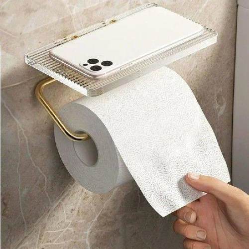 Luxury Gold Toilet Paper Holder with Shelf No Punching