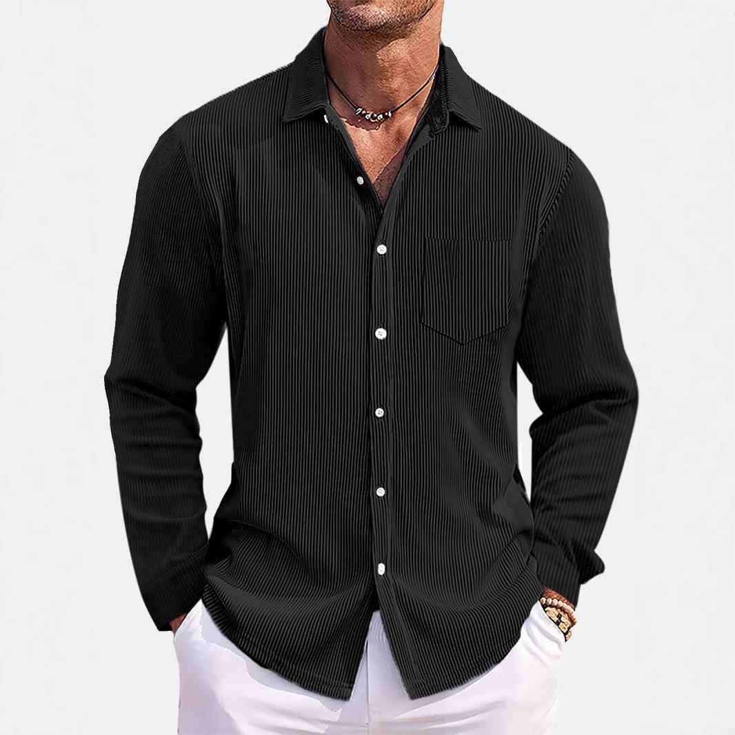 Mens solid color loose vertical striped long-sleeved shirt