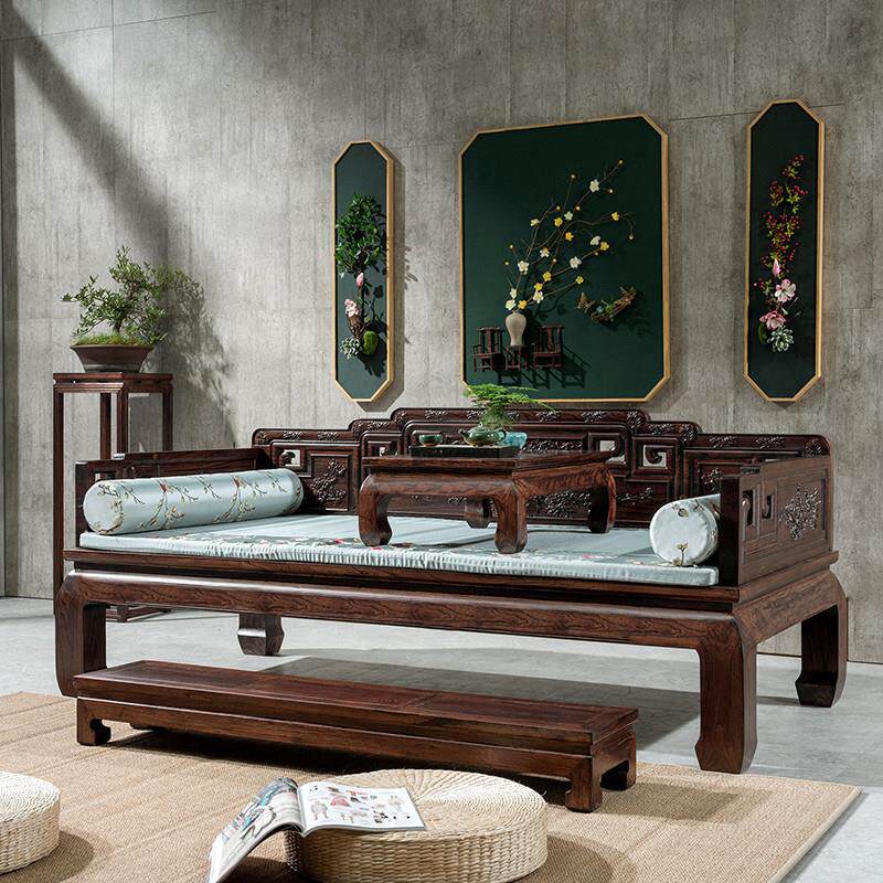 宋风美学罗汉床，新中国风实木明清罗汉沙发，小户型金红木沙发，