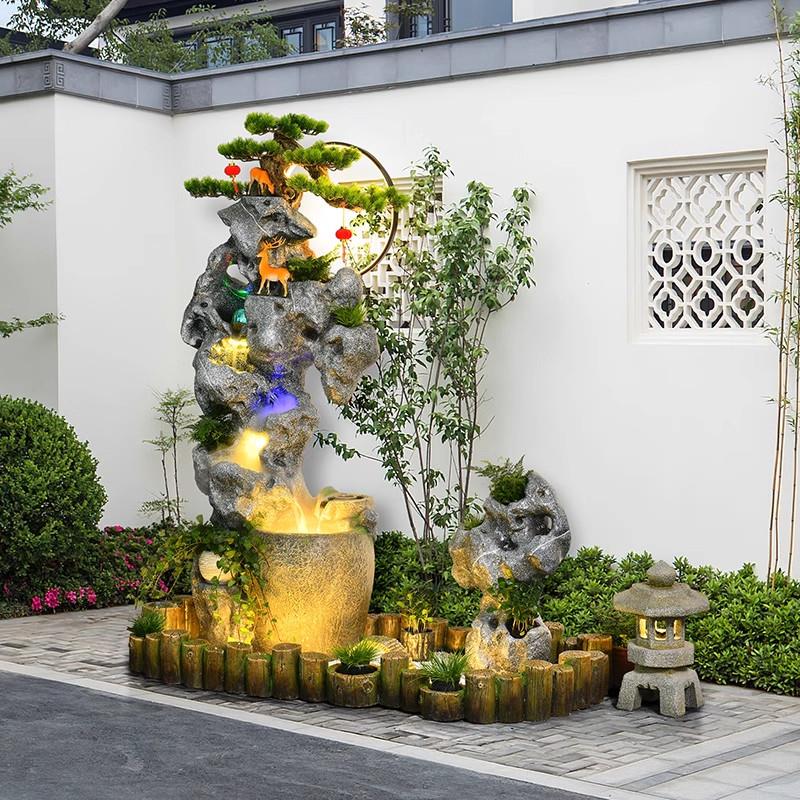 户外大型假山流水摆件露台阳台花园循环水庭院别墅鱼池造景观装饰