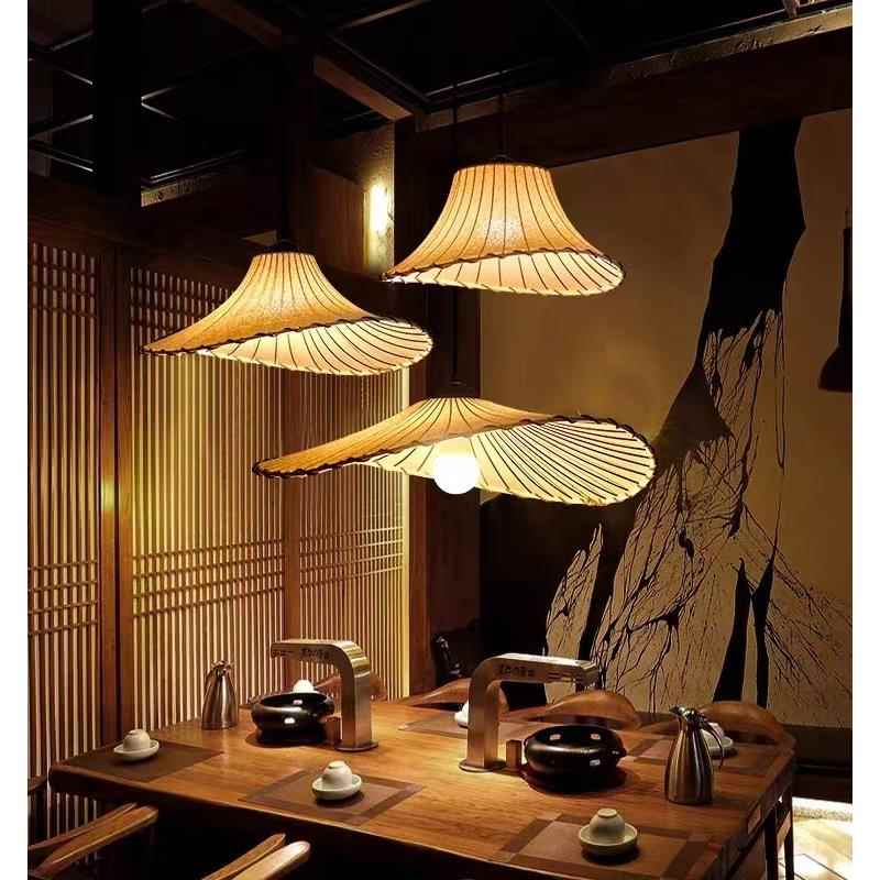 中式布艺吊灯创意草帽民宿火锅店茶室服装店简约餐厅日式荷叶灯饰