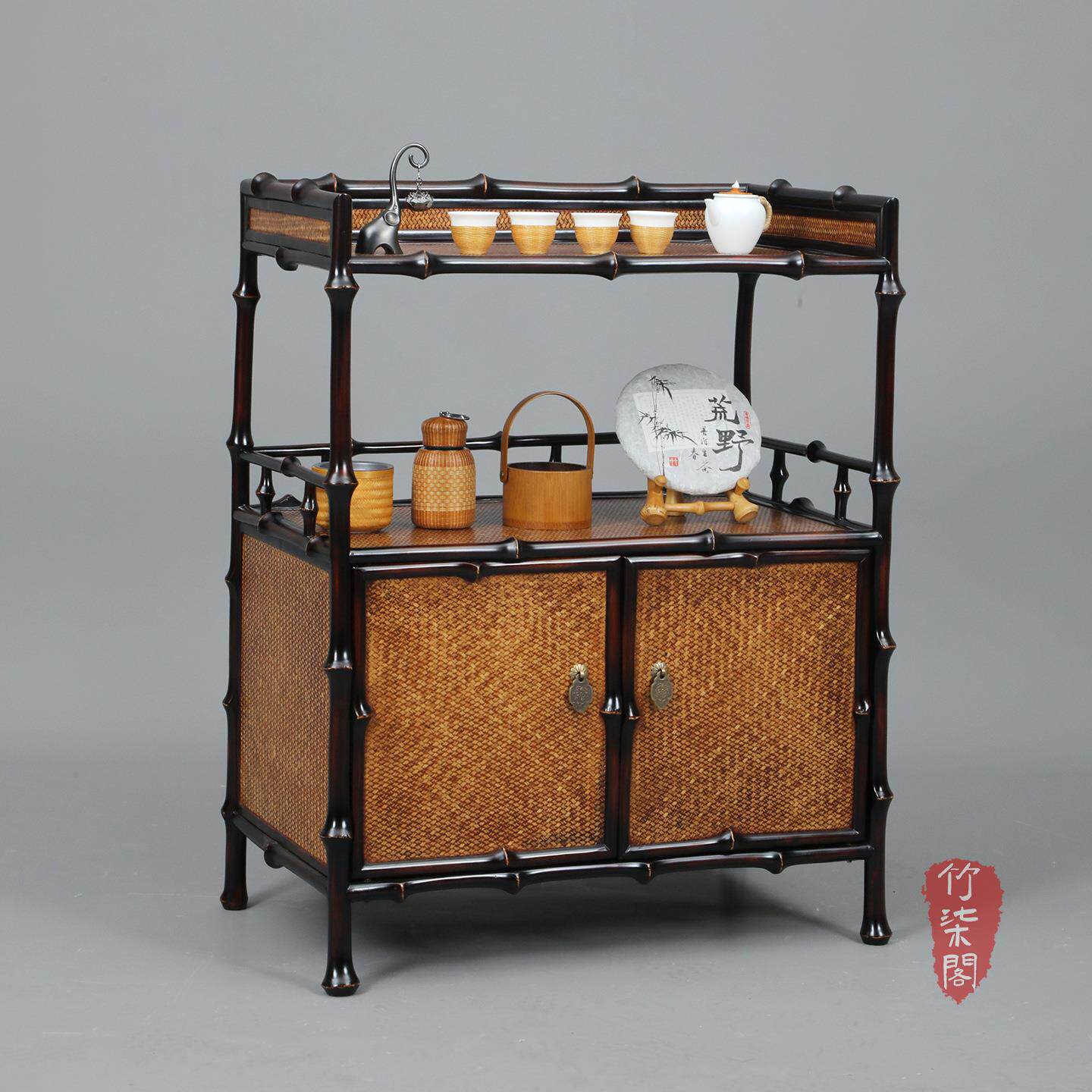 茶边柜茶边几明式茶柜筇竹家具中式竹编茶几茶具收纳展示架博古架