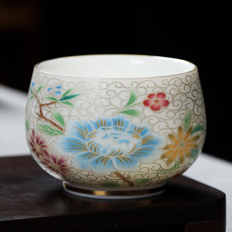 纯手工银掐丝大号主人杯锦上添花罗汉个人品茗功夫茶杯单杯礼盒装