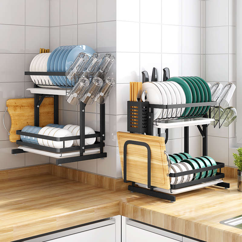 不锈钢厨房置物架碗架沥水架收纳盒碗碟盘子碗筷免打孔台面壁挂式
