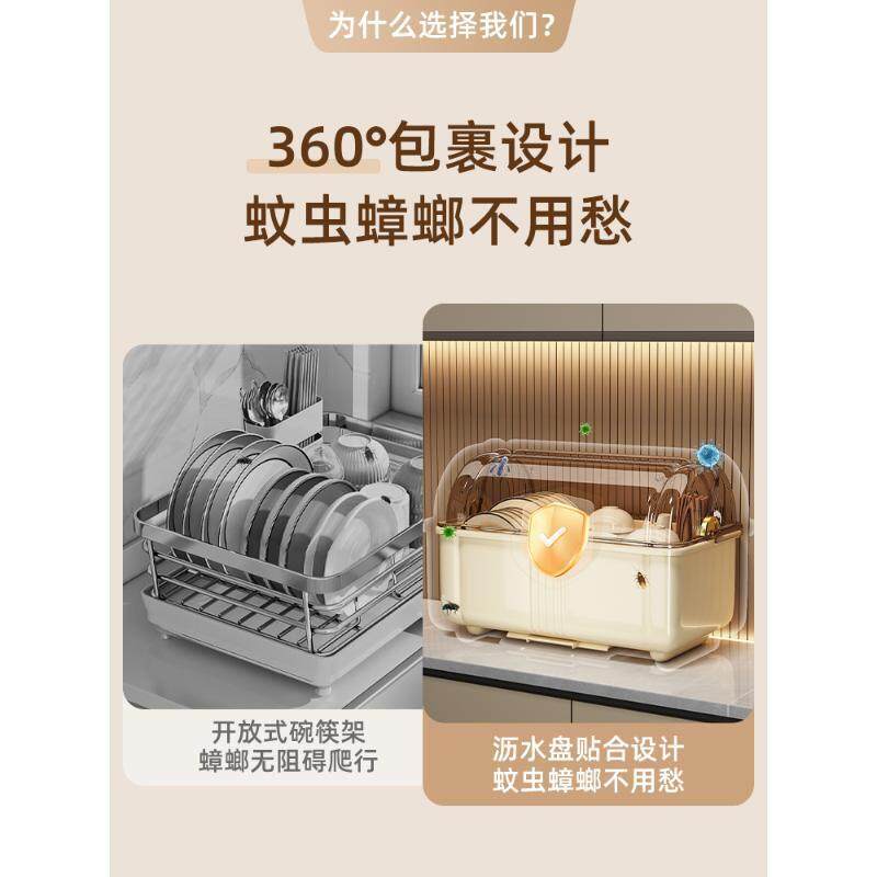 日本碗筷收纳盒碗盘柜家用厨房带盖子沥水置物架放餐具碗碟盘子收
