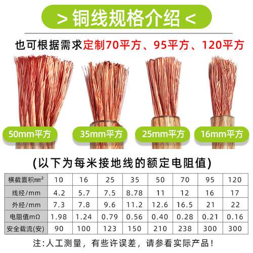 国标铜芯电缆线16平方压接地线软铜线鼻子25方夜光点焊机焊把线