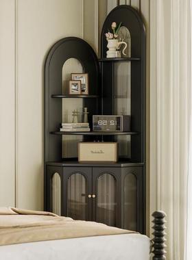 法式复古实OGE木转置物架角柜客厅墙角角卧角落室小户型拐角收纳