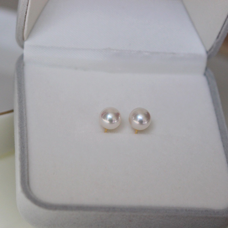 日本ako2y耳钉天然水珍珠a耳环女18k海7金单颗小灯泡正圆95纯银