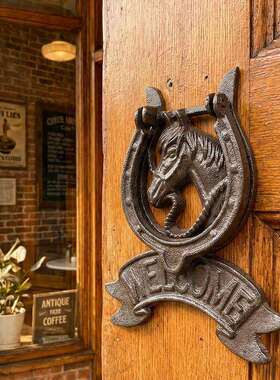 创意复古铸铁马头门敲铁艺动物门扣门拉手壁饰别墅庭院阳台装饰