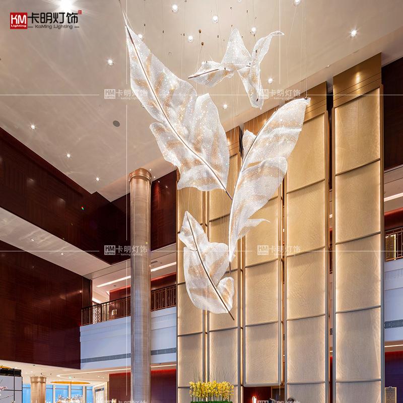 现货酒店大堂菠萝珠叶子造型水晶吊灯售楼部复式楼大厅水晶灯