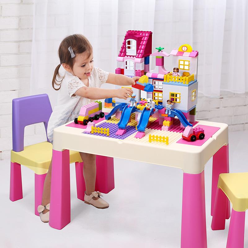 儿童积木桌椅多功能塑料拼装玩具桌兼容大小颗粒玩具幼儿园桌椅图片