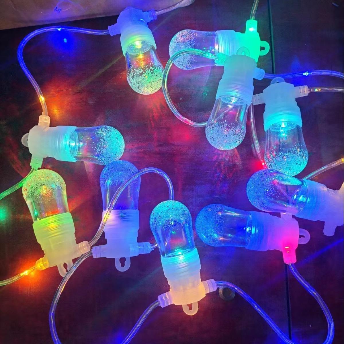 太阳能LED灯串七色RGB管子皮线灯庭院户外防水可提挂拆卸幻彩