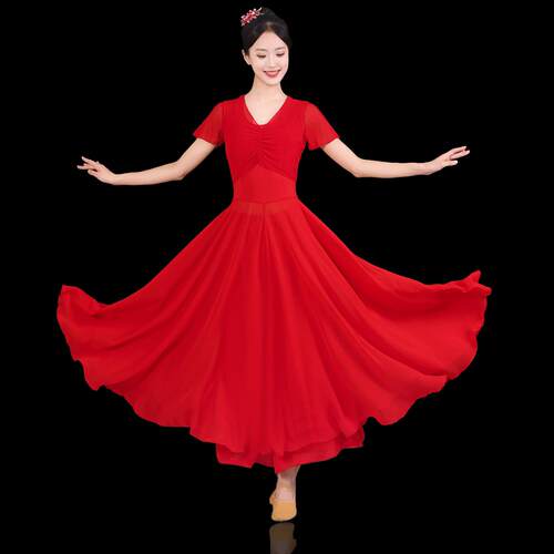 现代舞蹈服装洋装演出服女中国风开场舞大摆裙古筝表演套装成人