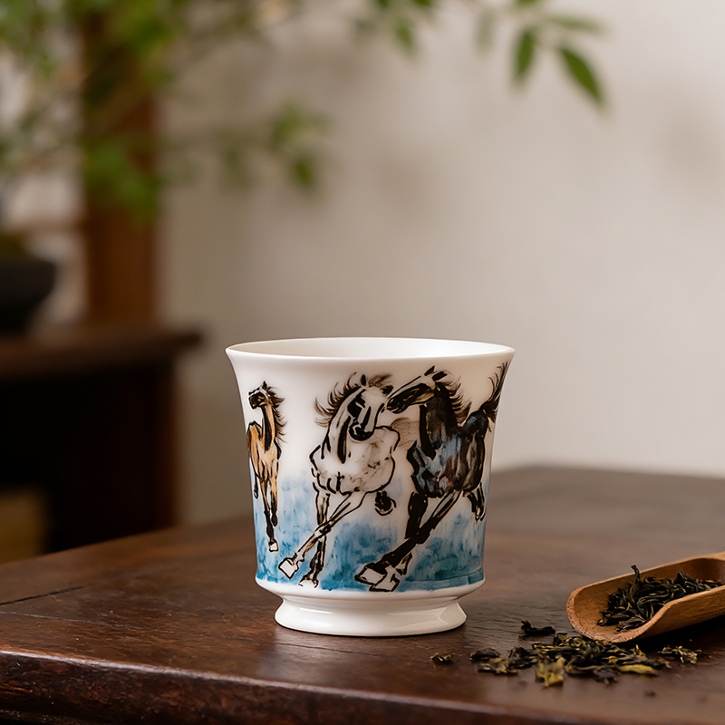 马到成功主人杯 齐白石嫡传刘培竹大师釉下五彩纯手绘功夫茶杯,餐饮具,茶杯,淘宝优惠券,粉丝福利购,淘宝优惠卷