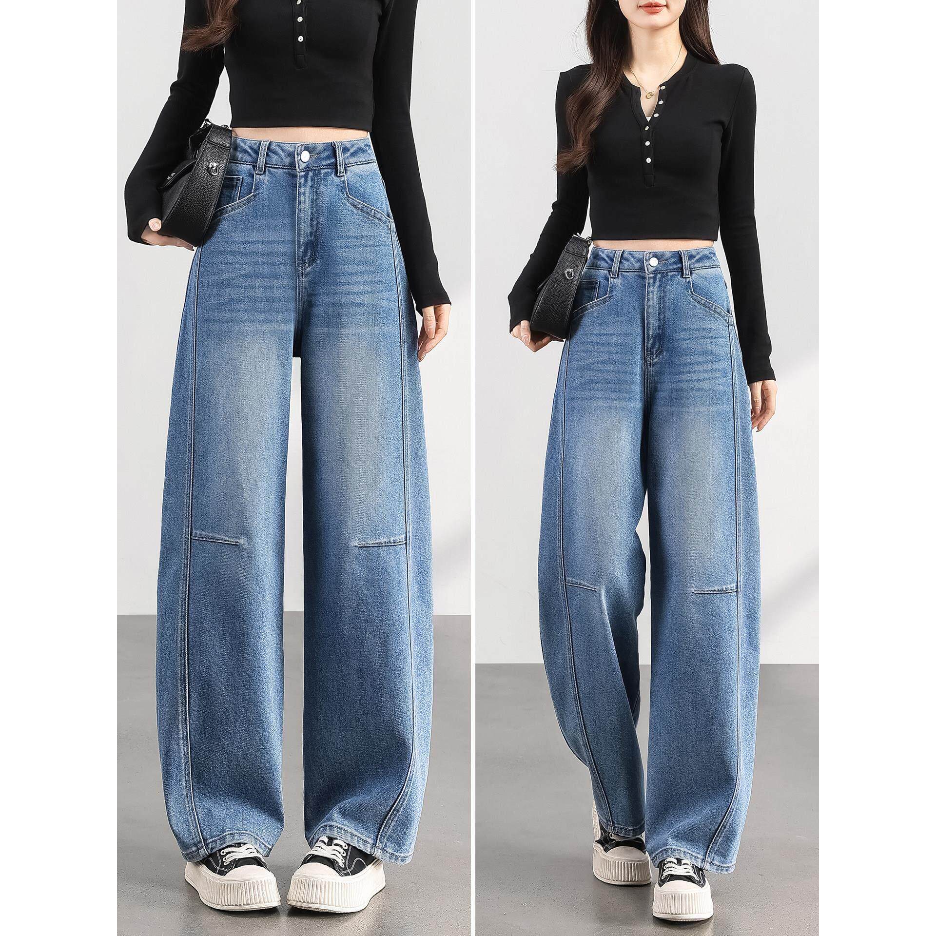 小个子九分高腰弯刀牛仔休闲裤女春季新款高腰超好看直筒阔腿裤