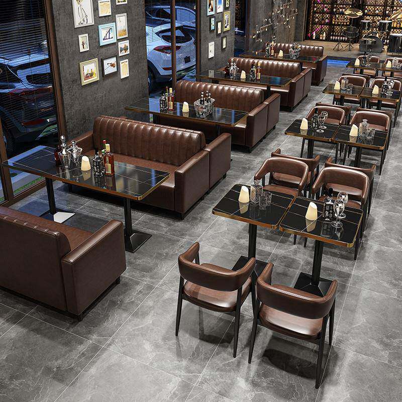 奶茶店沙发桌椅组合西餐厅咖啡馆甜品清酒吧烧烤火锅店双人皮卡座