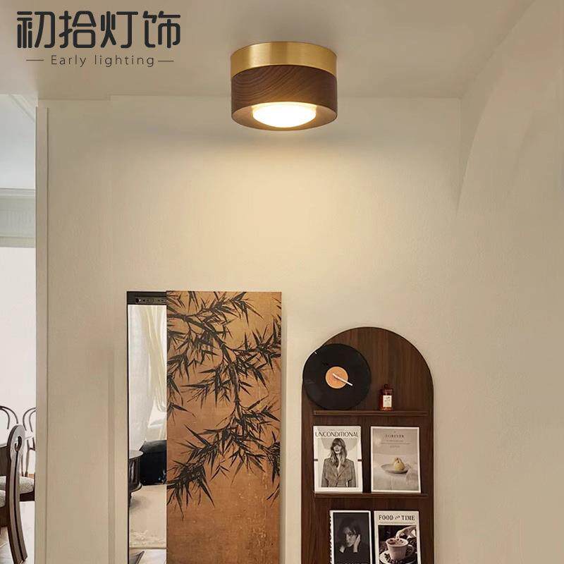 明装筒灯复古中式轻奢胡桃木客厅走廊过道天花灯日式吸顶射灯家用