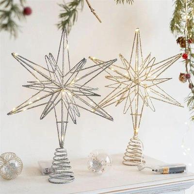 Christmas Tree Toppers Star With LED String Lights Ornaments