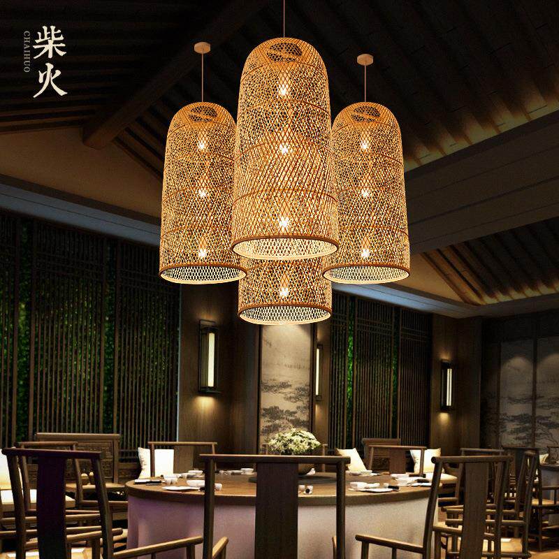禅意编吊MD80691灯灯新中灯式灯竹笼酒店茶楼梯饭店日式藤艺编织