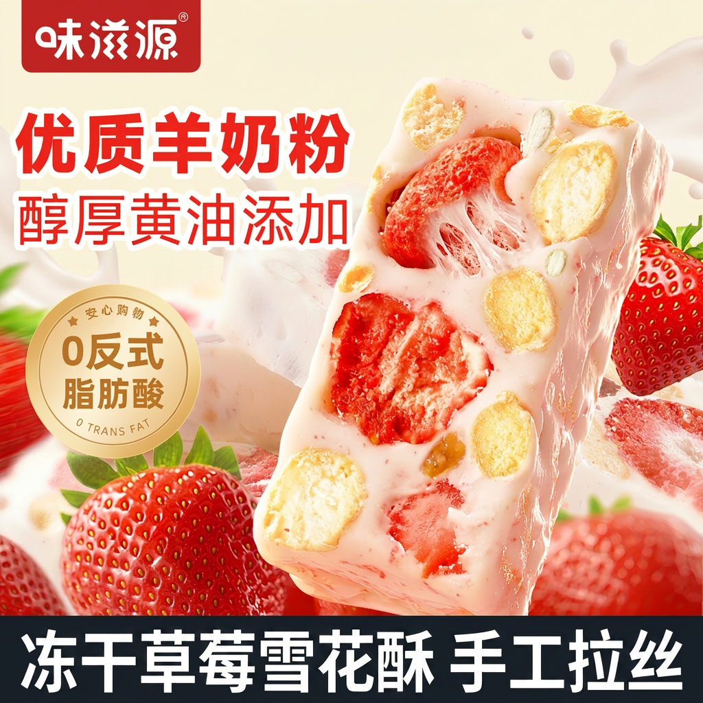 味滋源冻干草莓雪花酥手工拉丝奶芙羊奶糕点零食休闲小吃