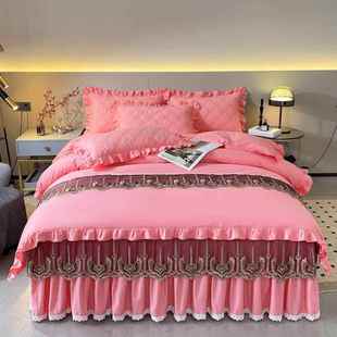 高档冬纯床裙四轻件套10棉0全棉1.8床上被套裙款 奢高端 夹棉加厚季