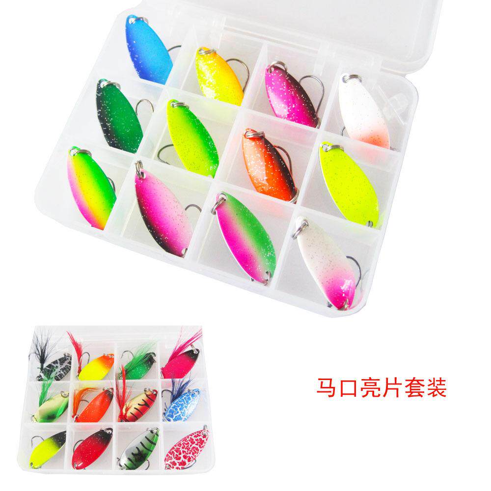 路亚套装双色羽毛钩亮旋转路亚饵