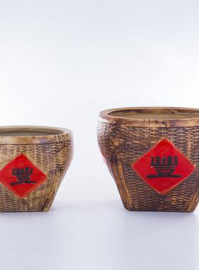 石湾陶瓷工艺品艺术品礼品摆件招财箩筐储物罐可养植物五谷丰登
