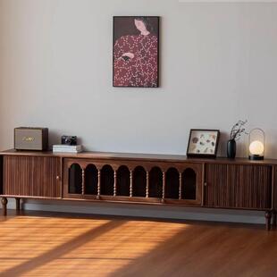 北黑木电视柜中古1019风实木法美式 茶几 复古收纳地柜客胡桃厅美式