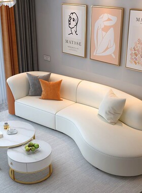 布艺沙网发客厅JDS轻奢布现代简约户型红撞色弧形科技茶几组合三