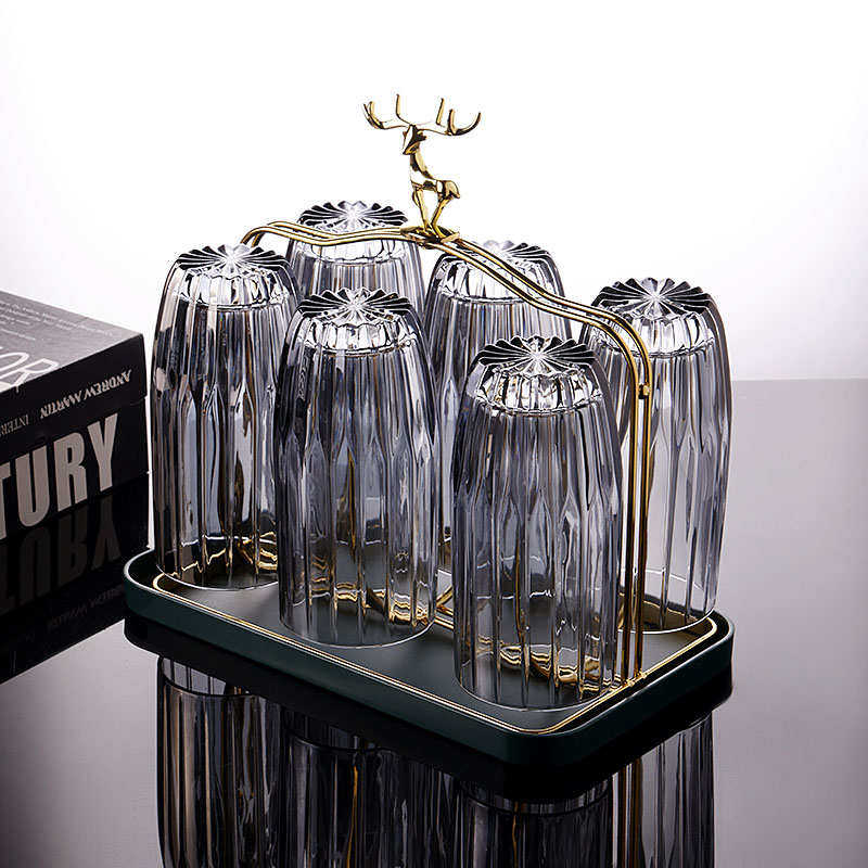 高颜值水晶玻璃杯子耐热喝水杯具创意家用客厅轻奢水杯托盘安零容