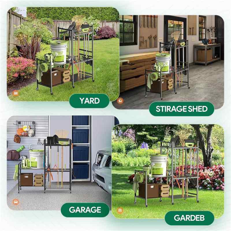 带轮子的花园工具收纳架电动工具收纳盒工具支架整理储物架置物架