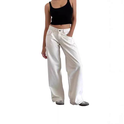 Low waisted non elastic straight leg jeans for women, wide