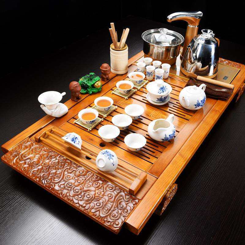 茶具套装家用整套功夫陶瓷简约实木茶盘喝全自动一体自动茶台茶海
