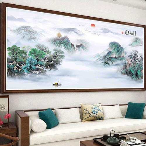 富春山居图十字绣2022新款客厅线绣风景流水生财大画满绣中式挂画