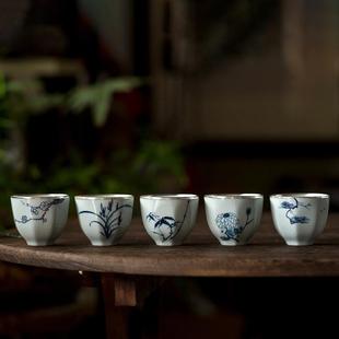 仿古釉青花手绘描银茶杯功夫茶具品茗杯单杯小号主人杯 宁暄
