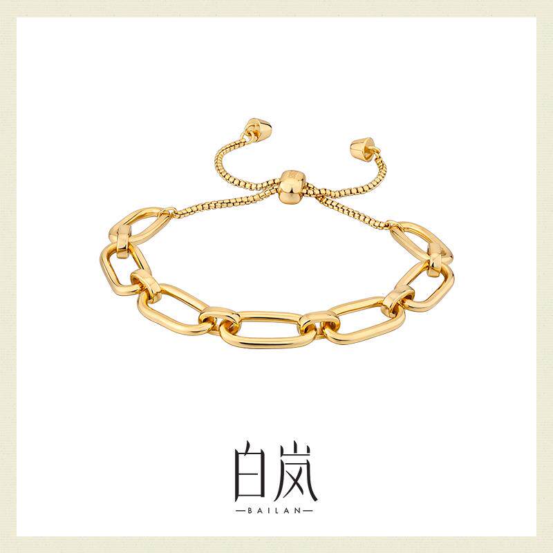 高档白岚小方扣手錬女百搭气手串小质众设计感奢925手银饰SL131轻