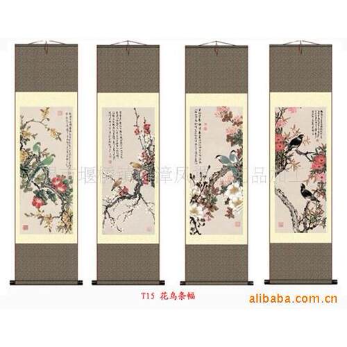 客厅办公室商铺挂工笔花鸟丝绸画 卷轴国画牡丹SG04