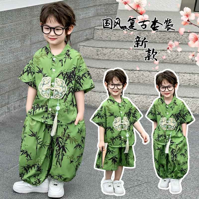 男童唐装夏季套装汉服薄款儿童夏装休闲古装宝宝中国风短袖表演服