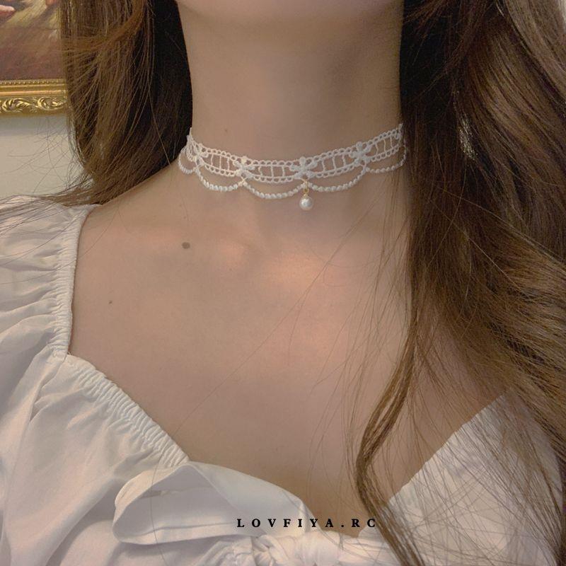 choker项链女白色蕾丝珍