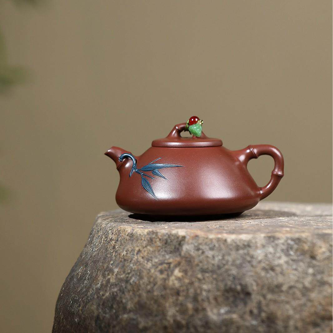 宜兴紫壶匠人手制作原矿底槽清影石ZHIFU-22砂瓢高端工茶竹壶茶具