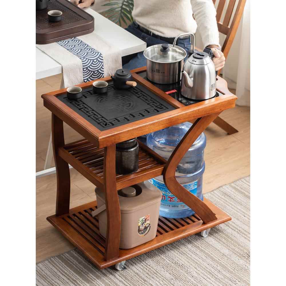 花梨木整装移动小茶车茶台家用小茶桌小茶几乌金石茶盘烧水壶一体