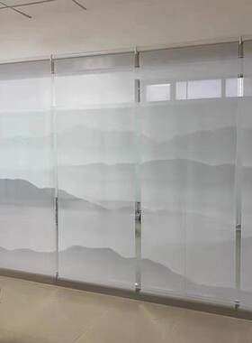 半透网纱屏风画进门玄关隔断纱帘打印喷绘中式山水画半透纱UV打印