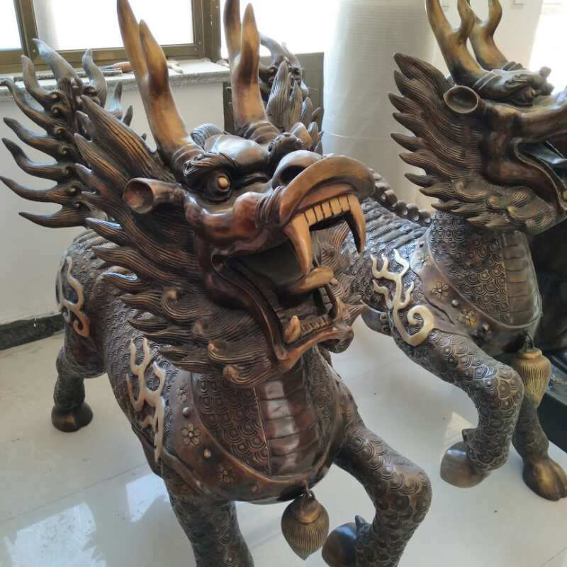 铸造纯铜大型麒麟貔貅蹲式公司门厅商务公园中式复古落地雕塑摆件