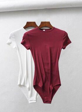 Short Sleeve Crew Neck Bodysuit Basement Slim Fit T-ShirtT恤