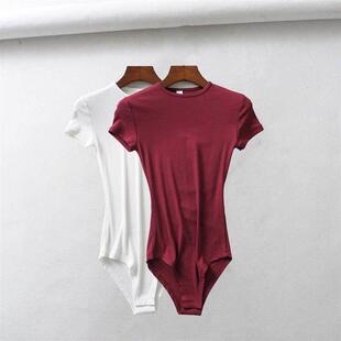 Neck Bodysuit Sleeve ShirtT恤 Fit Crew Slim Short Basement